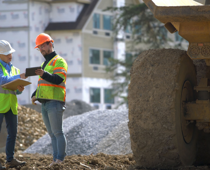 Two Construction Workers Looking At Tablet