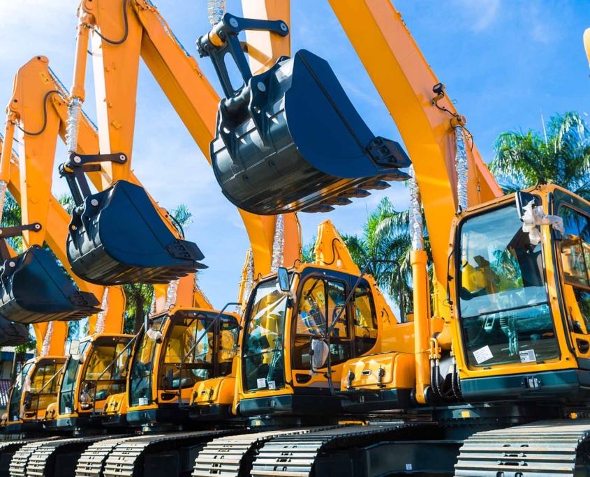 Side View Of Various Excavators